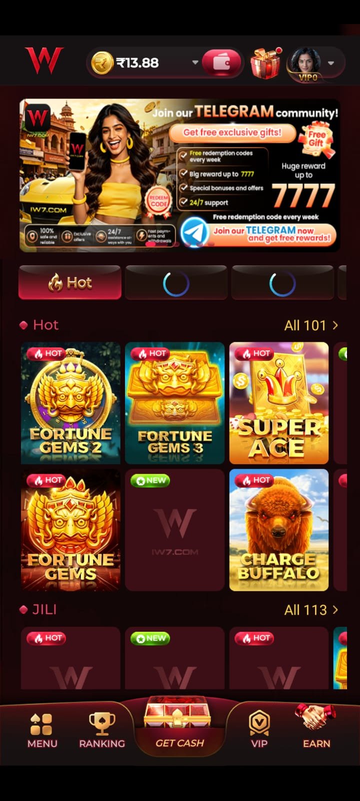Hot Game section of Iw7 game